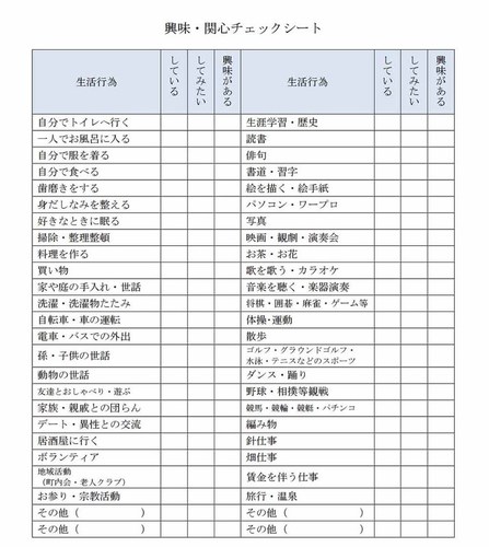 興味関心チェックシート